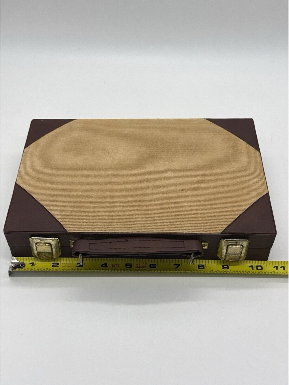 Vintage Corduroy Faux Leather Backgammon Set Case Dice Shakers Rules Incomplete